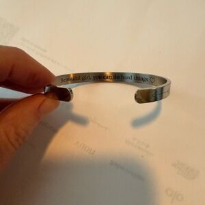 Silver Inspirational Cuff Bracelet “beautiful girl you can do hard things”